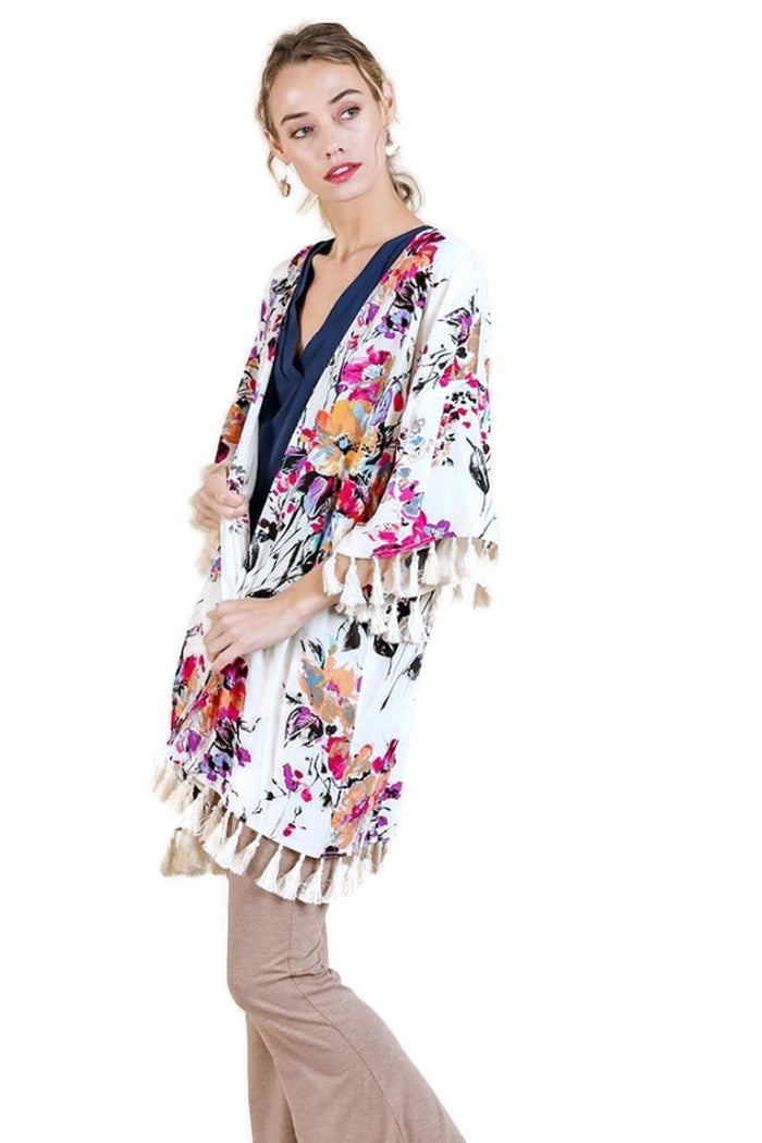 umgee bell sleve floral kimono jacket