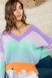Color Block Distressed Sweater