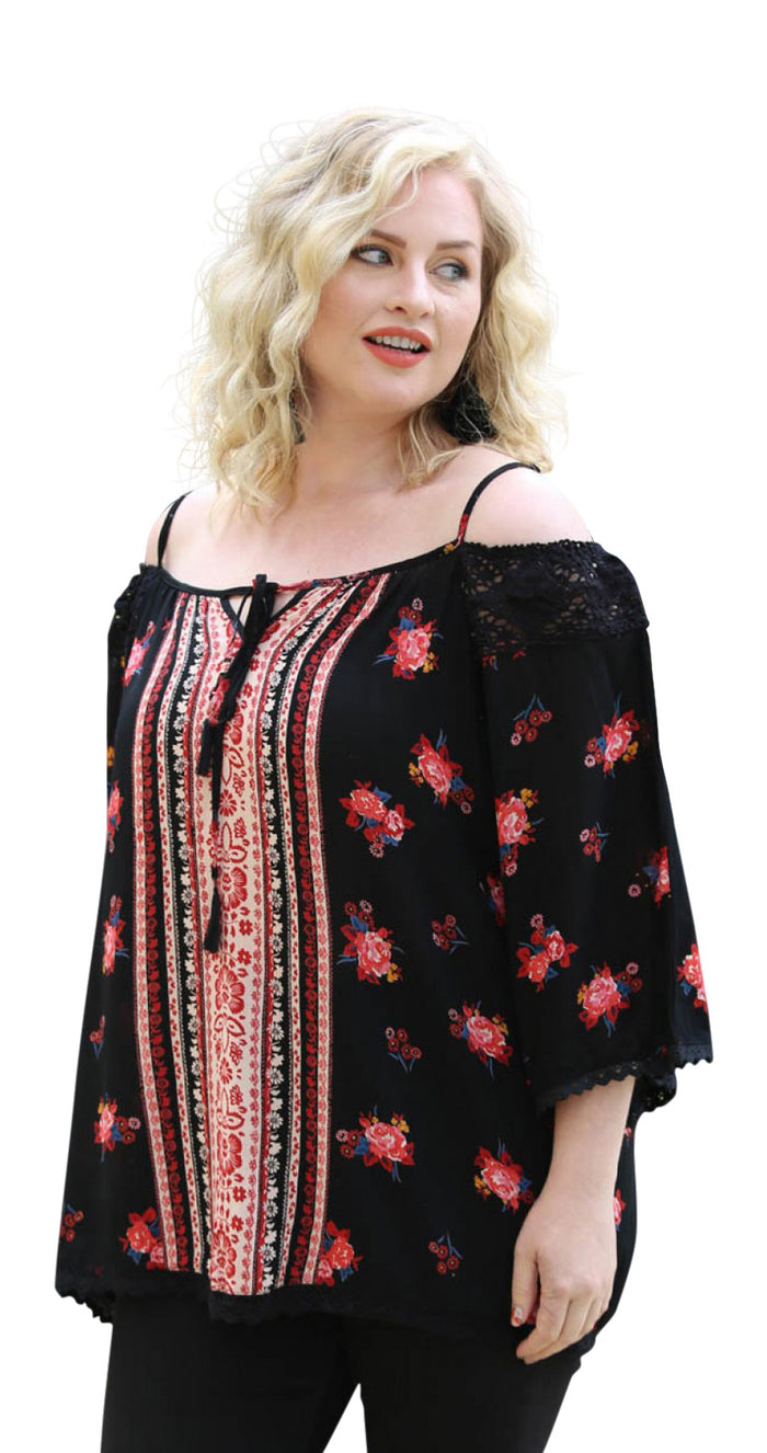 angie Floral Twin Print Cold Shoulder Top