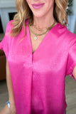 Pleat Front V-Neck Top, Hot Pink