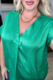 Pleat Front V-Neck Top, Kelly Green