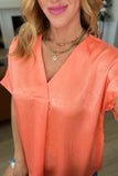 Pleat Front V-Neck Top, Persimmon