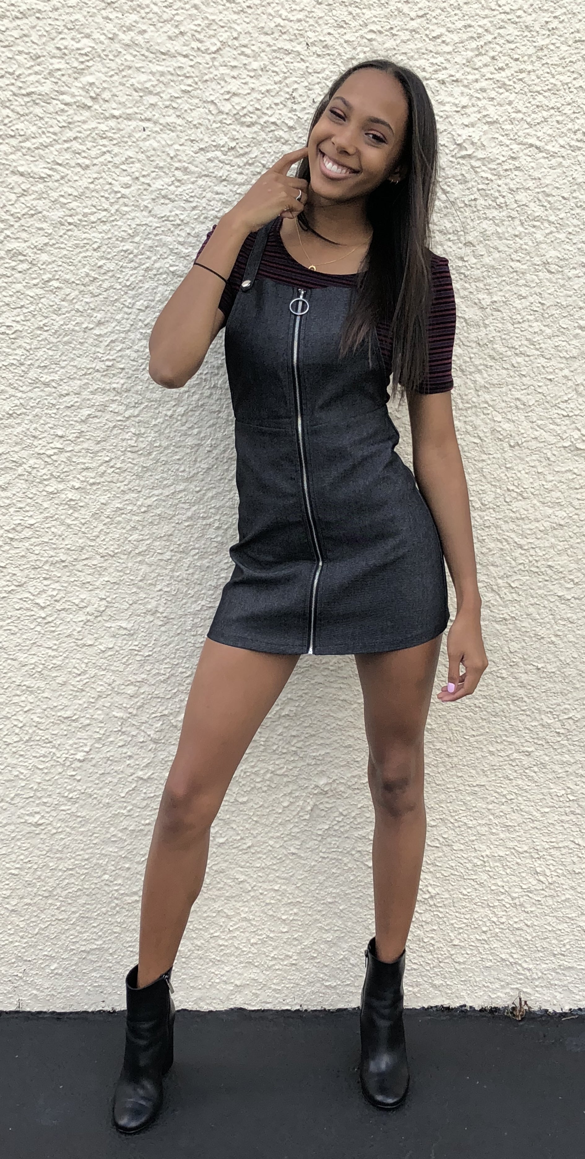 Zip Up Overall Dress, Black Medium