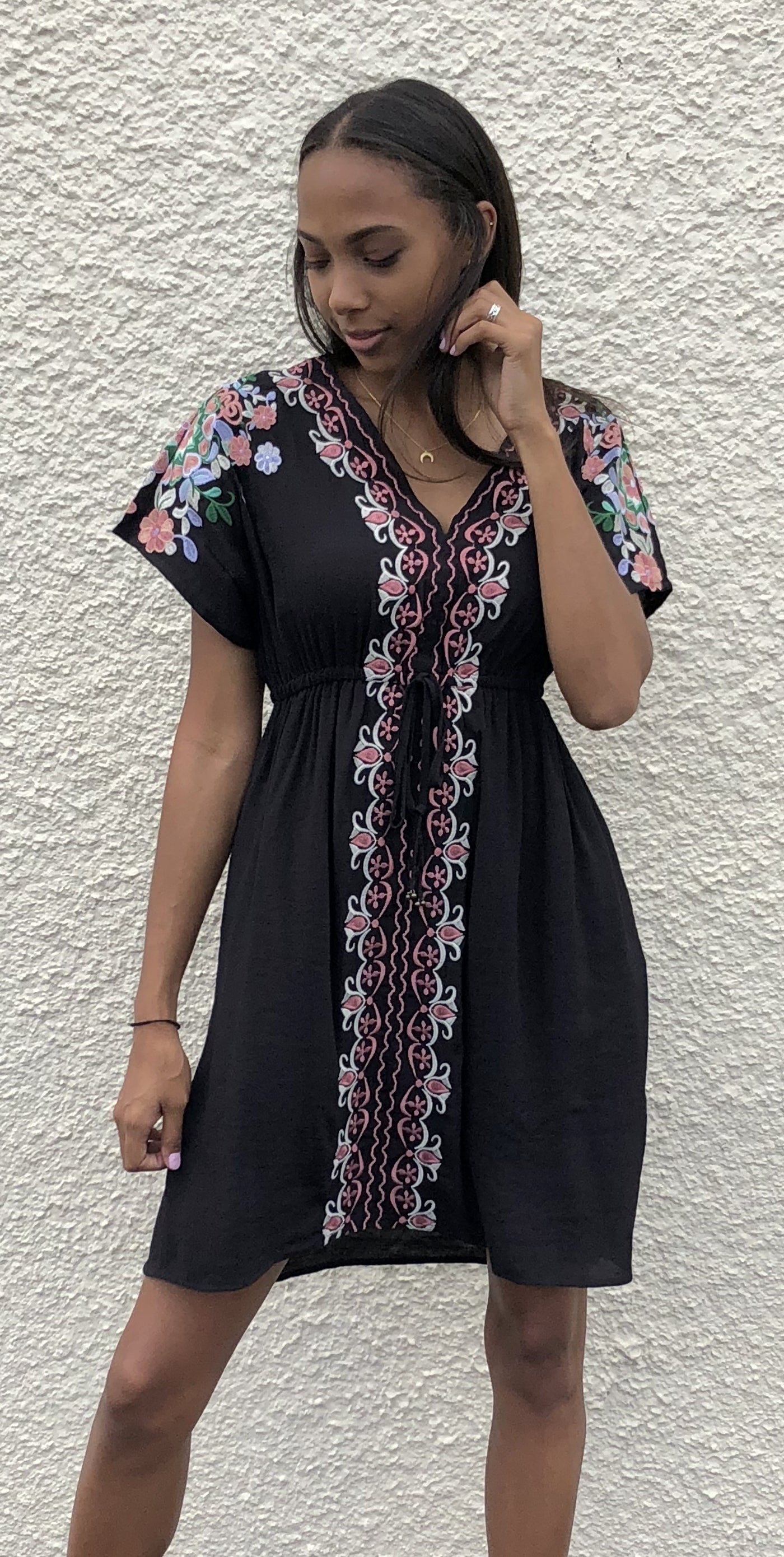 Embroidered Black Mini Dresses - Thml Embroidered Black Mini Dresses - Thml