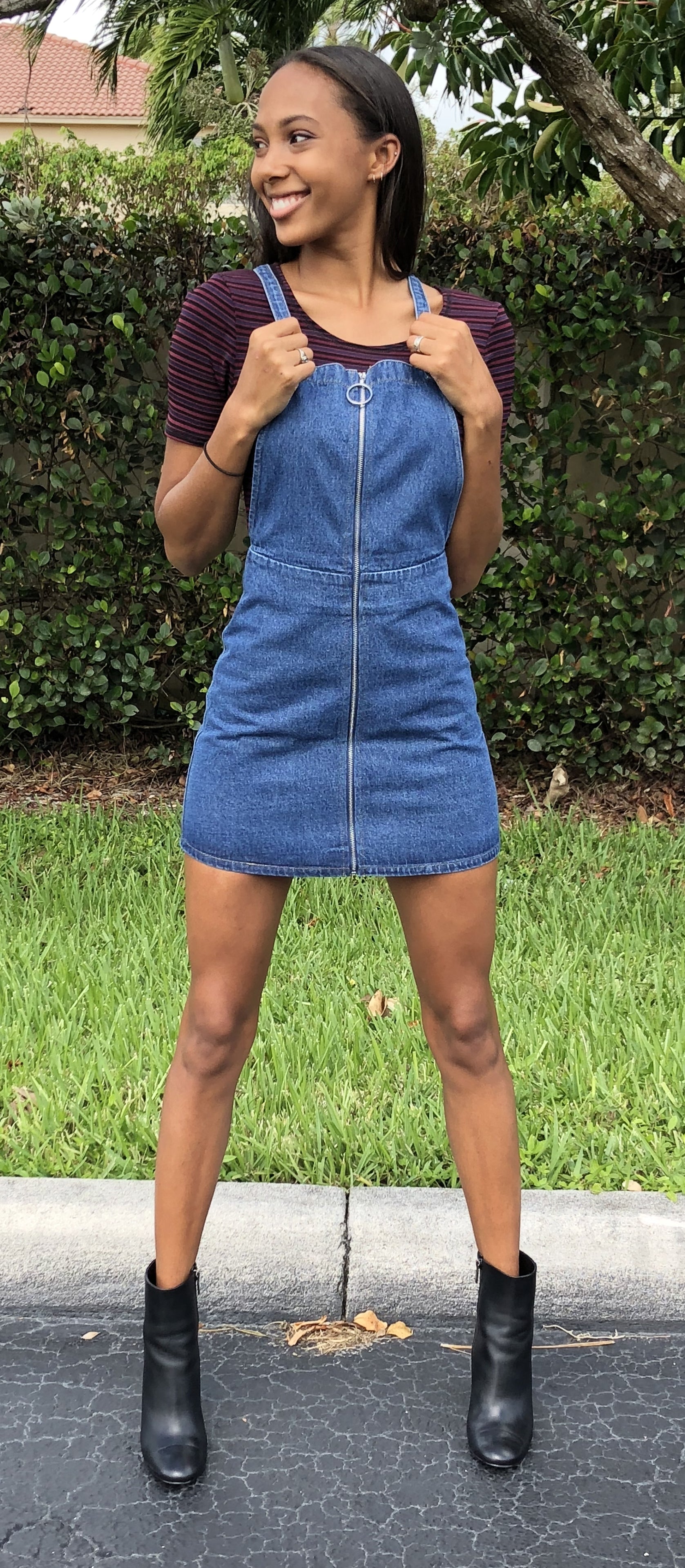 Women's Zip Up Overall Dress - Honey Punch M Women's Zip Up Overall Dress - Honey Punch M