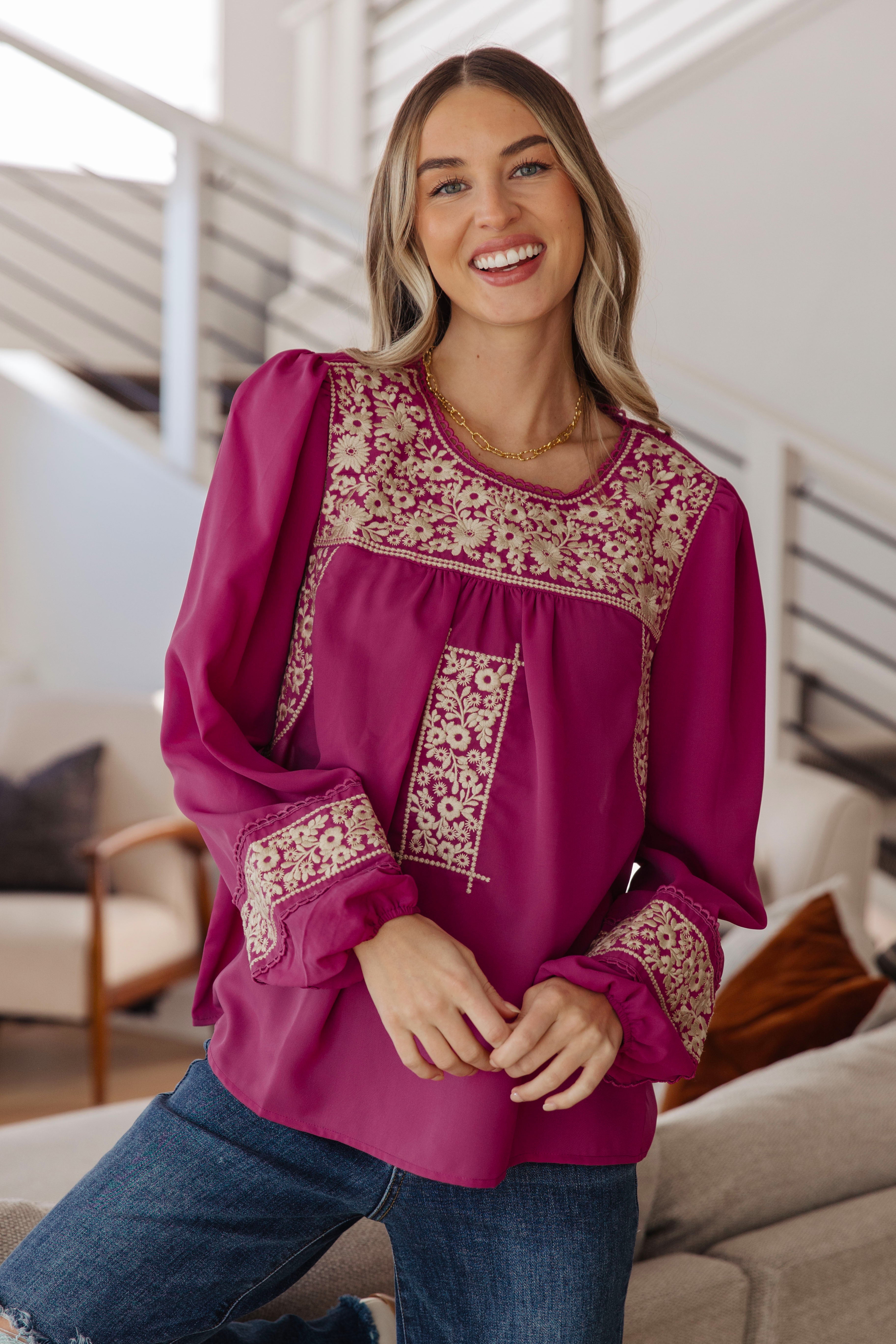 Pink embroidered blouse