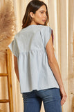 Striped Babydoll Embroidered Top, Denim