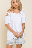 Pol Distressed Short Sleeve Cotton Top