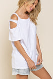 Distressed Short Sleeve Cotton Top, White