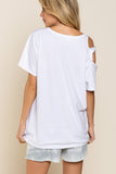 Distressed Short Sleeve Cotton Top, White
