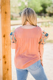 Embroidered Butterfly Sleeve Top, Camel