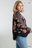 Mixed Print Waffle Knit Top, Black