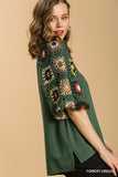 3/4  Crochet Sleeve Top, Green