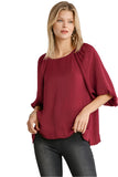 Washed Satin Balloon Sleeve Top, Garnet