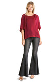 Washed Satin Balloon Sleeve Top, Garnet