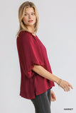 Washed Satin Balloon Sleeve Top, Garnet