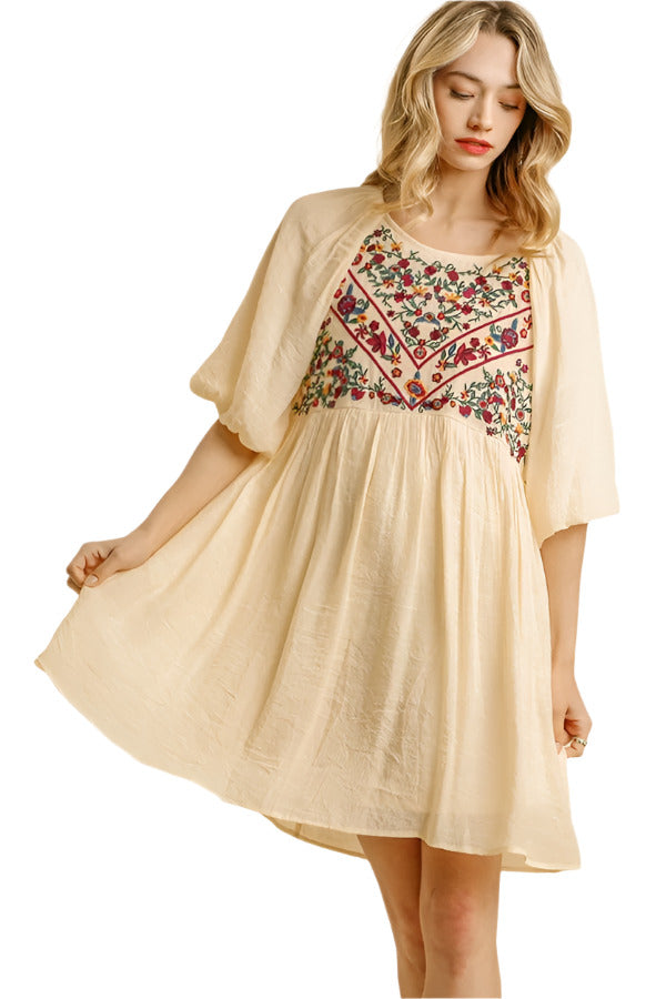 Floral Embroidered Balloon Sleeve Dresses - Umgee Floral Embroidered Balloon Sleeve Dresses - Umgee