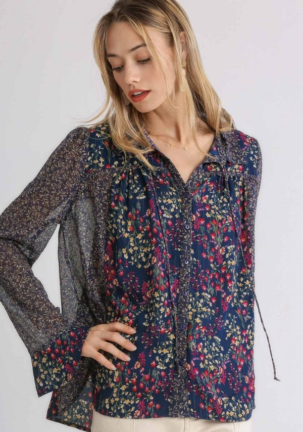 umgee usa mixed floral metallic blouse