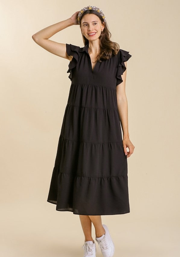 umgee usa Ruffle Sleeve Tiered Midi Dress