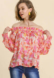 Umgee USA Sheer Floral Off the Shoulder Top, Pink