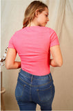 Short Sleeve Knit Bodysuit, Hot Pink