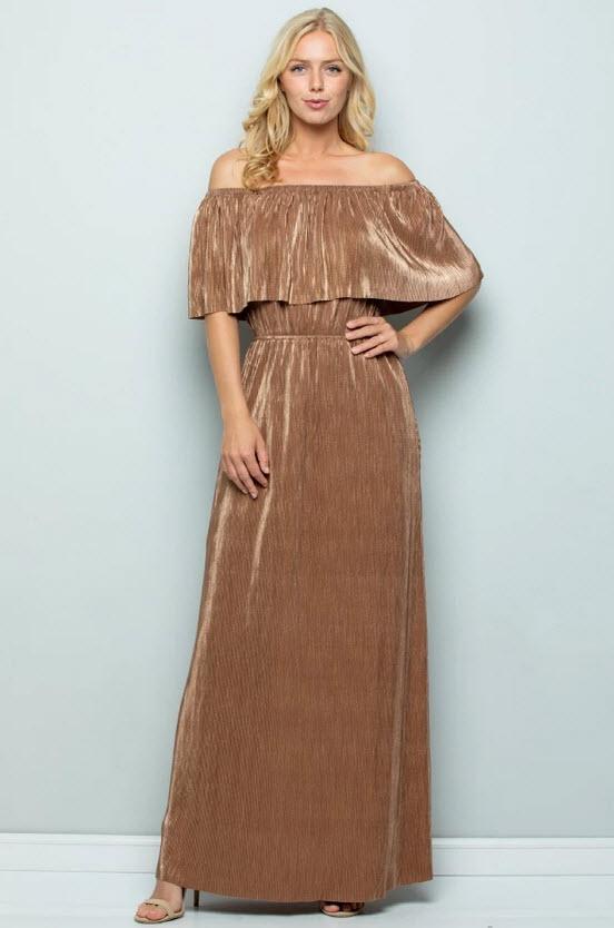 see and be seen bronze metallic ruffle dress