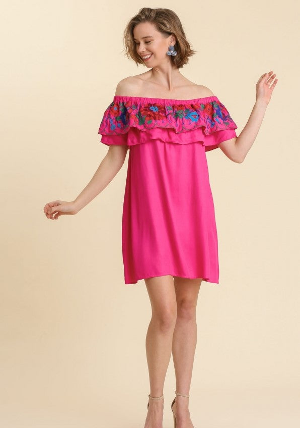 umgee usa Floral Embroidered Ruffled Dress