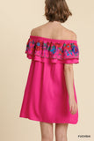 Floral Embroidered Ruffled Dress, Fuchsia