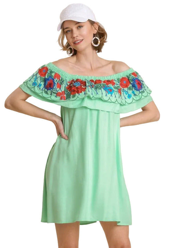 umgee off the shoulder dress Umgee Maxi Dress Floral Off The Shoulder Boho Lace Trim Women's Size Small