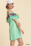 Floral Embroidered Ruffled Dress, Mint