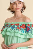 Floral Embroidered Ruffled Dress, Mint