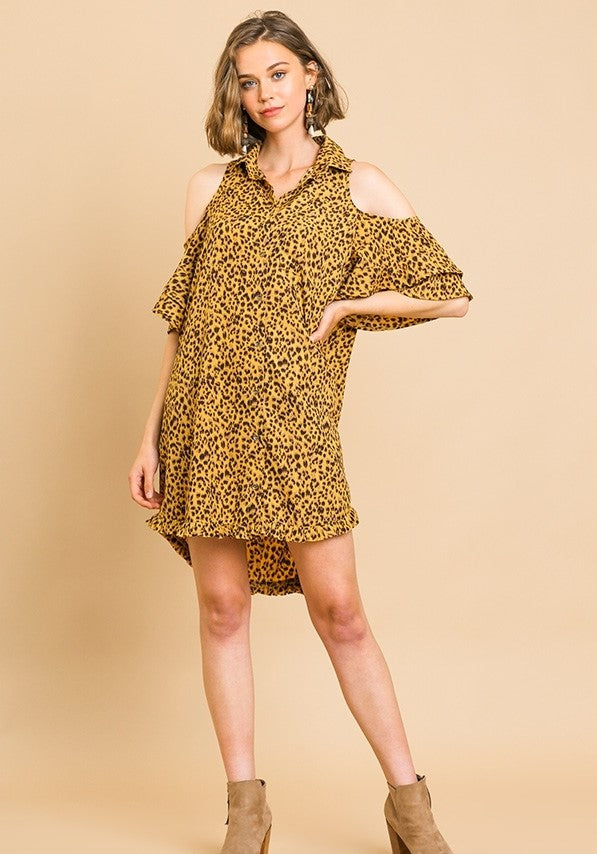 umgee Leopard Open Shoulder Dress