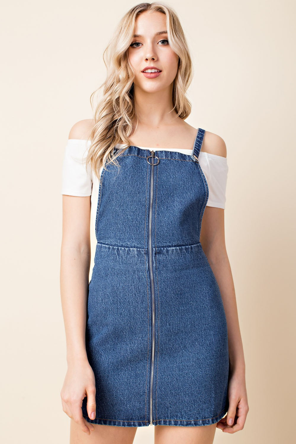 Women's Zip Up Overall Dress - Honey Punch M Women's Zip Up Overall Dress - Honey Punch M