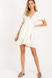 Linen Wrap Mini Dress, Cream