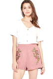 Floral Embroidered Shorts, Mauve