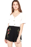 Floral Embroidered Shorts, Black