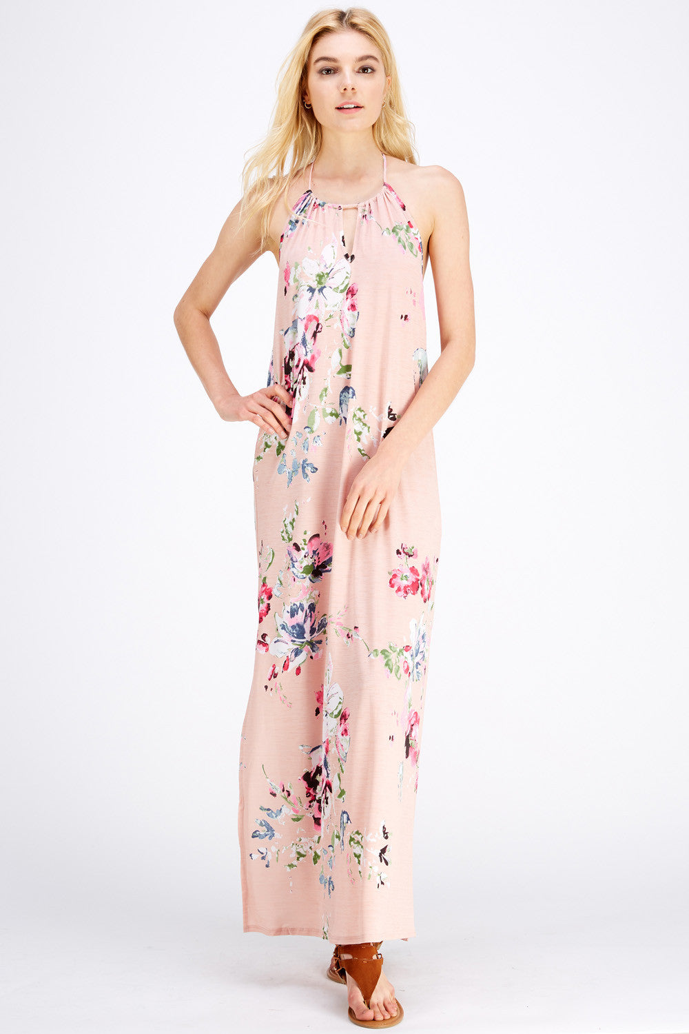 Women's Floral Halter Maxi Dress - Entro S Women's Floral Halter Maxi Dress - Entro S