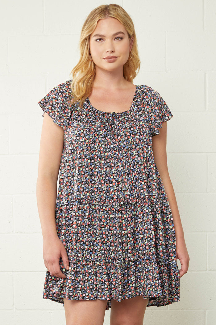 ENTRO USA Micro Floral Tiered Dress