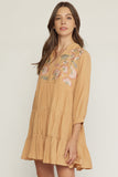 Floral Embroidered Tiered Dress, Butter Rum