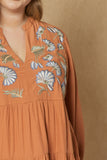 Floral Embroidered Tiered Dress, Terra Cotta