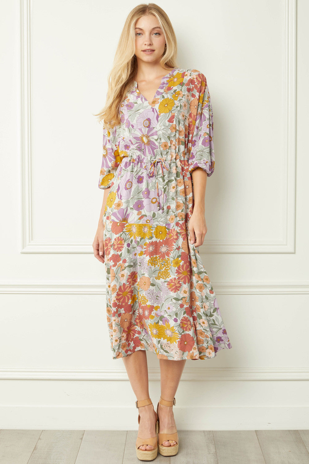 Vintage Floral Midi Dresses - Entro Vintage Floral Midi Dresses - Entro