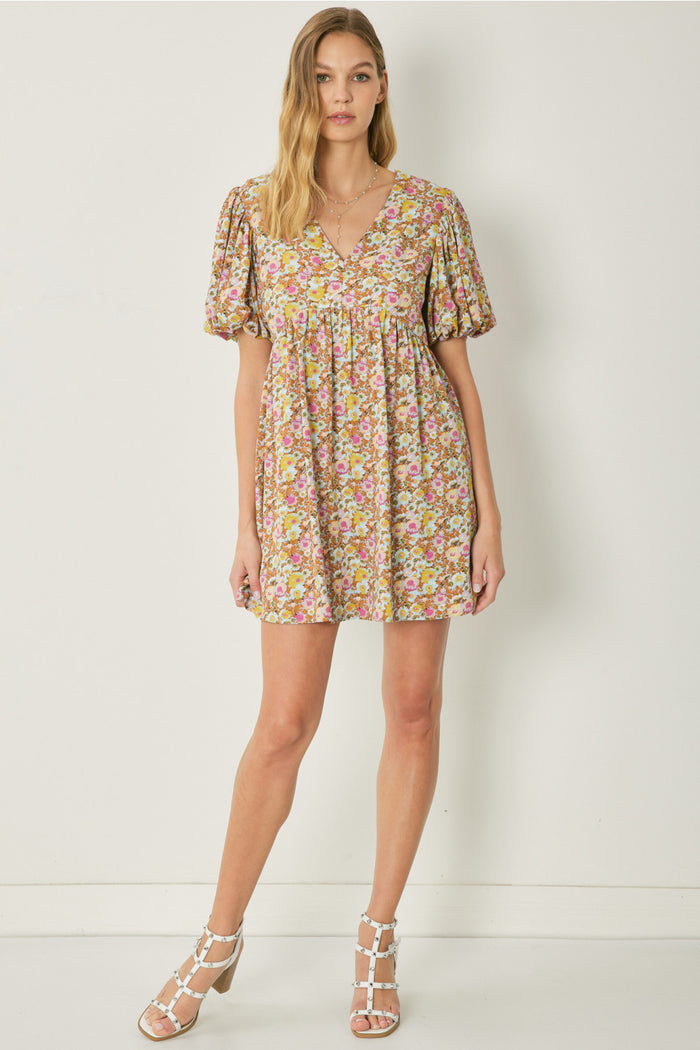 ENTRO USA Floral Puff Sleeve Dress
