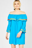 Off The Shoulder Bell Sleeve Dress, Turquoise