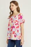 Abstract Printed Blouse, Coral
