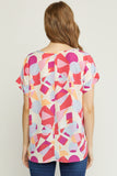 Abstract Printed Blouse, Coral