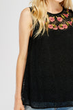 Floral Embroidered Lace Top, Black