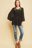 entro Crochet Lace Flare Sleeve Top, Black