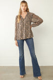 Ruffle & Floral Blouse, Charcoal
