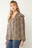 Ruffle & Floral Blouse, Charcoal