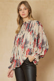Abstract Bubble Sleeve Blouse